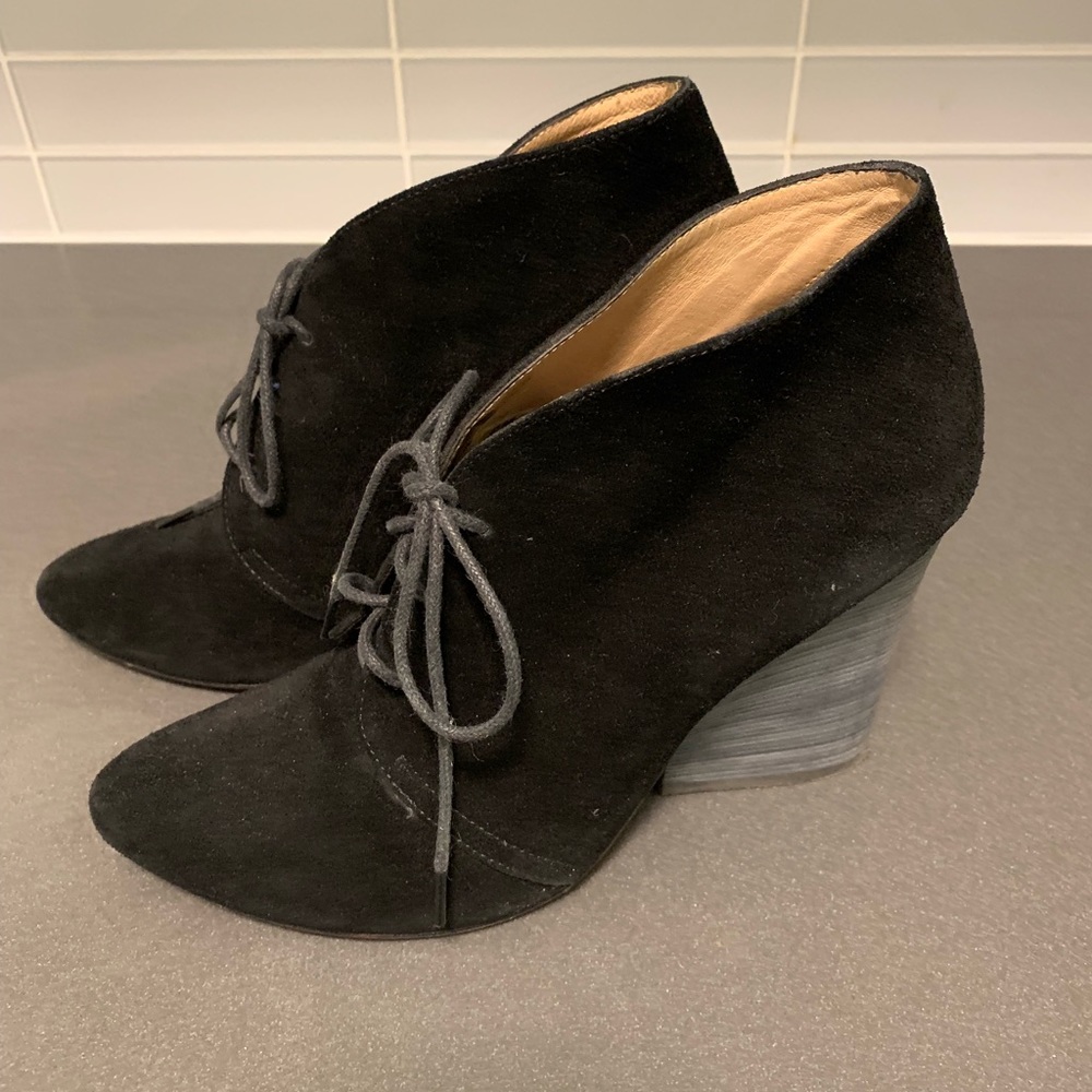 Marissa Webb Black Suede Wedge Ankle Boots 8